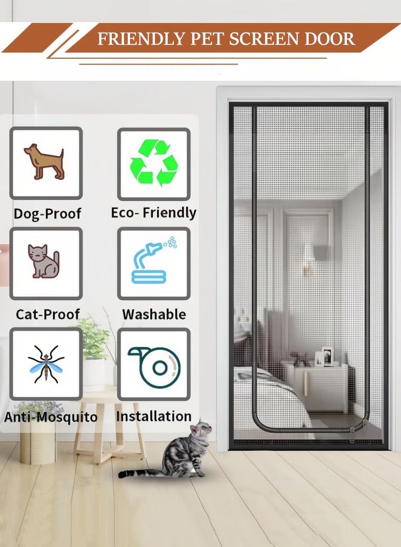 OMEVE Mesh Screen Door, 100 x 210cm Pet Screen Door Cat Resistant Mesh Screen Door Two Way Zipper Pets Proof Screen Door Pet-Proof Anti-Mosquito Door Curtain for Living Room, Bedroom, Patio, Kitchen - Image 3