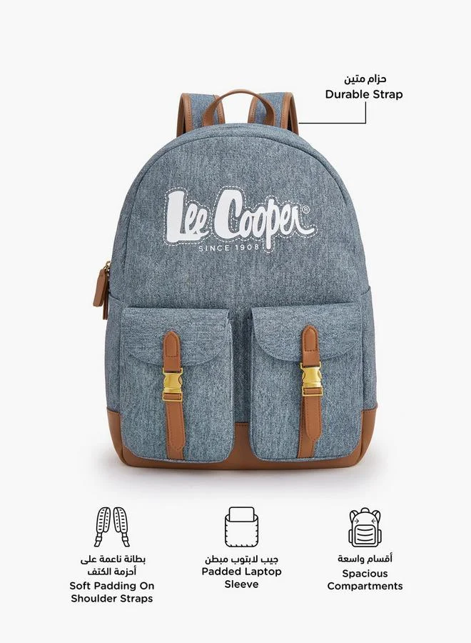 Lee Cooper BLUE Logo Print Backpack With Adjustable Shoulder Straps  | Best Price UAE