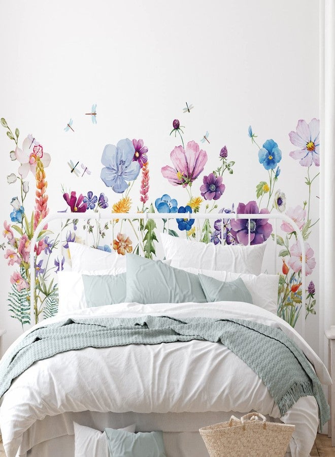 Zonon 6 Pcs Flowers Wall Decals Stickers Vinyl Removable Peel and Stick Colorful Dragonflies Floral Wall Murals Decor for Bedroom Living Room Nursery(Beautiful) - Image 4