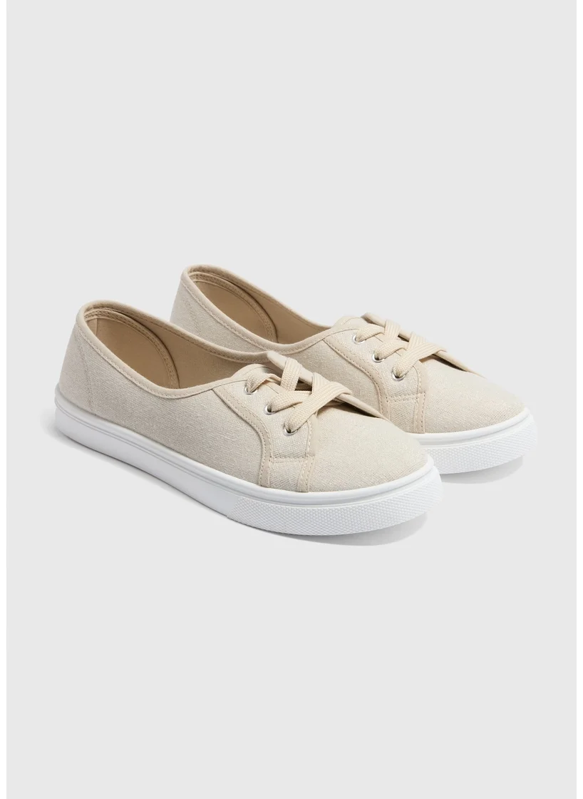 Matalan Cream Linen Look Slip On Pumps
