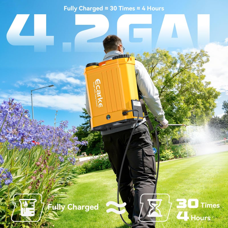 Ecarke Battery Backpack Sprayer Compatible with Dewalt 20V Battery (Tool Only) 4.2 Gallon with Auto Mixer, 0â€“100PSI Adj, Leak-Proof Metal Telescopic Wand 42", 6 Nozzles, Ergonomic Strapâ€“Lawn Garden Sprayer - Image 2