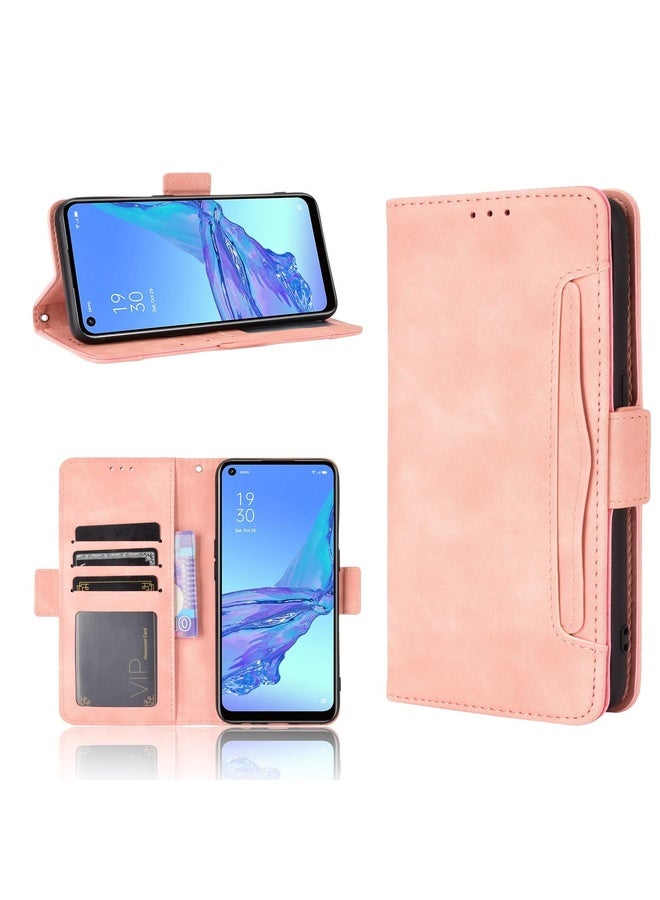 HuHa Case Cover For OPPO A53 2020 / A53S 2020 / A33 Wallet Style Skin Feel Calf Pattern Leather Case with Separate Card Slot(Pink) - Image 2