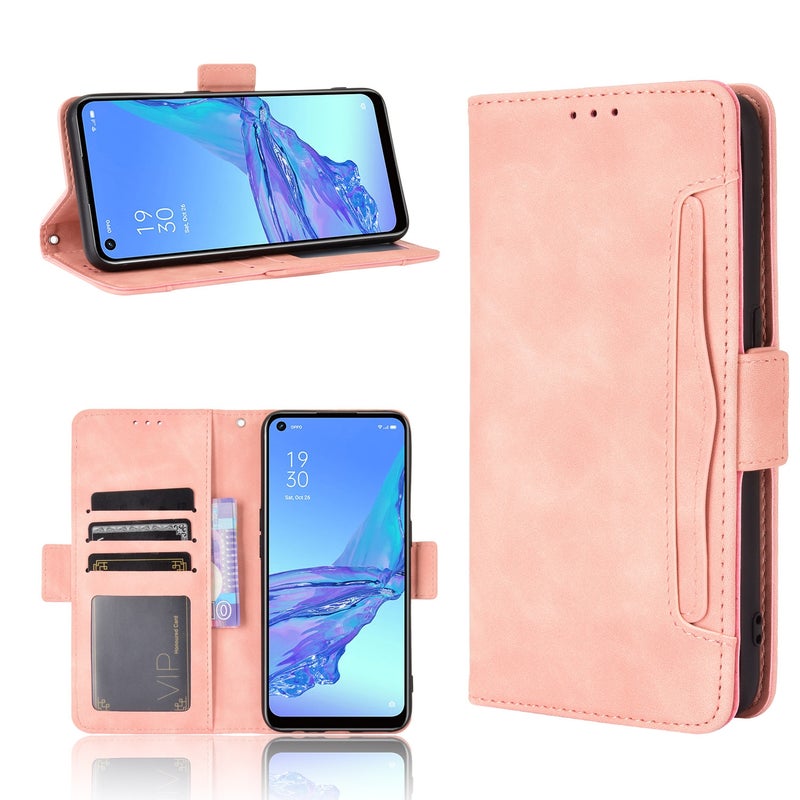 HuHa Case Cover For OPPO A53 2020 / A53S 2020 / A33 Wallet Style Skin Feel Calf Pattern Leather Case with Separate Card Slot(Pink) - Image 2