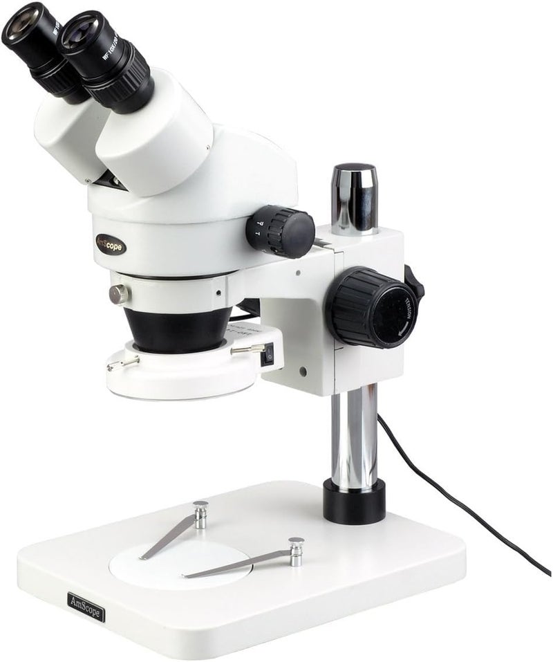 AmScope AmScope SM1BS64S Professional Binocular Stereo Zoom Microscope WH10x Eyepieces 7X45X Magnification 07X45X Zoom Objective 64Bulb LED Ring Light Pillar Stand 110V240V  - Image 1