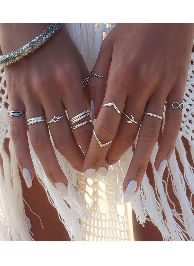 NIBEMINENT 12-Piece Metal Bohemian Vintage Style Ring Set  - Image 2