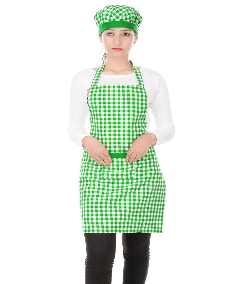 Switchon® Cotton Checkered Kitchen Apron with Chef Cap | Free Size Cooking Apron for Men & Women | Multi-Purpose Apron for Home, Hotels, Cafés & Restaurants | Ideal Kitchen Gift Set - Image 5