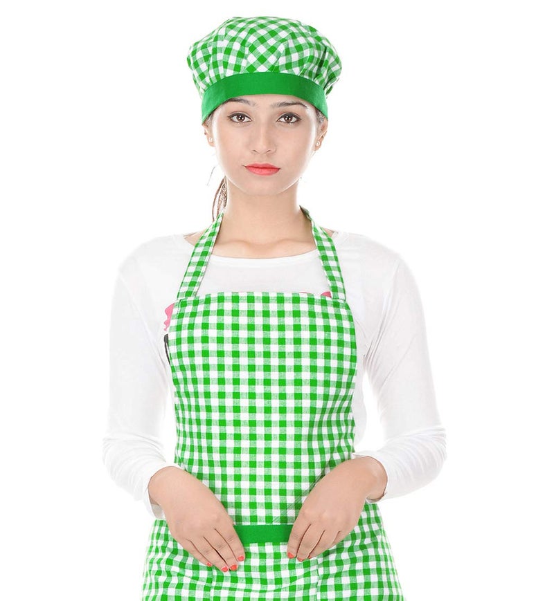 Switchon® Cotton Checkered Kitchen Apron with Chef Cap | Free Size Cooking Apron for Men & Women | Multi-Purpose Apron for Home, Hotels, Cafés & Restaurants | Ideal Kitchen Gift Set - Image 3