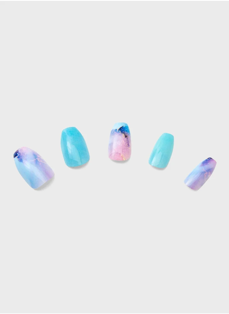 Claires Blue Marble Faux Nail