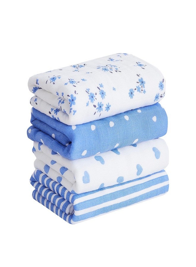 lasoftan Baby Muslin Burp Cloths, 100% Cotton Burping Cloths Super Absorbent Soft, Bath Towel Burp Cloths for Baby Girl Boy, Great Gift for Newborn, 10 x 20 inch, 4 Pack (Heart & Flowers) - Image 1