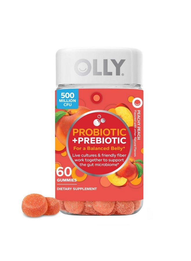 OLLY Probiotic + Prebiotic Gummy, Digestive Support and Gut Health, 500 Million CFUs, Fiber, Adult Chewable Supplement for Men and Women, Peach, 60 Day Supply - 60 Count - Image 1