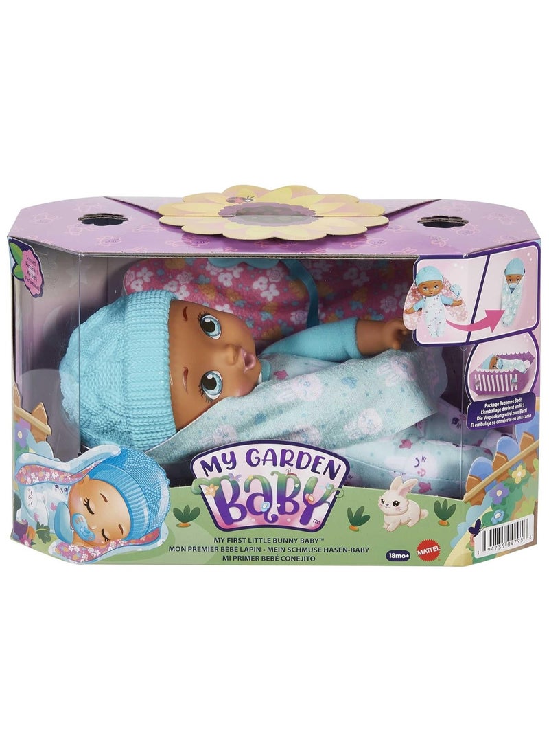 My Garden Baby - My First Little Bunny Baby Doll (9-in), Soft Body with Plush Ears, Blue - Image 1
