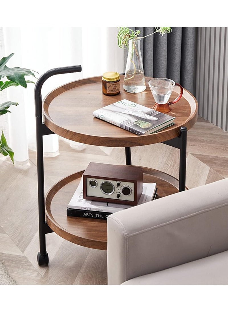 DubaiGallery طاولة قهوة صغيرة دائرية قابلة للتحريك بعجلتين، طاولة جانبية دائرية بطبقتين، طاولة تخزين، طاولة قهوة عصرية من منتصف القرن بجانب الأريكة - Image 1