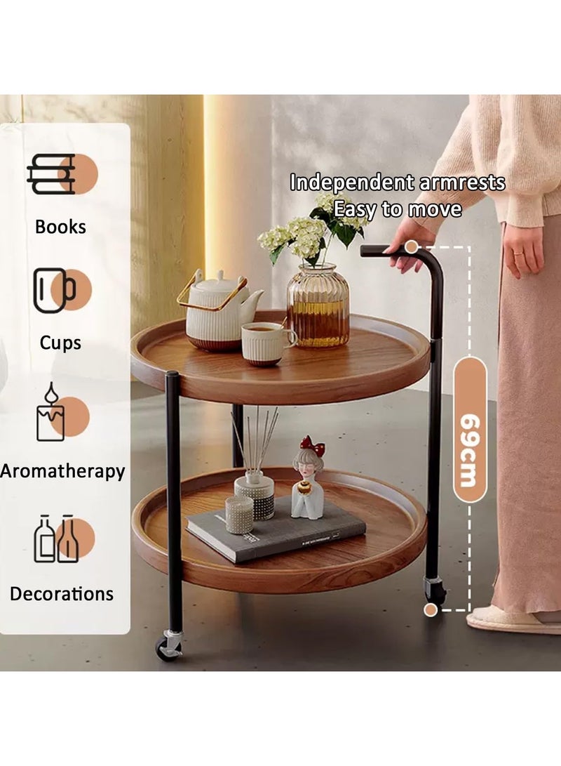 DubaiGallery طاولة قهوة صغيرة دائرية قابلة للتحريك بعجلتين، طاولة جانبية دائرية بطبقتين، طاولة تخزين، طاولة قهوة عصرية من منتصف القرن بجانب الأريكة - Image 4