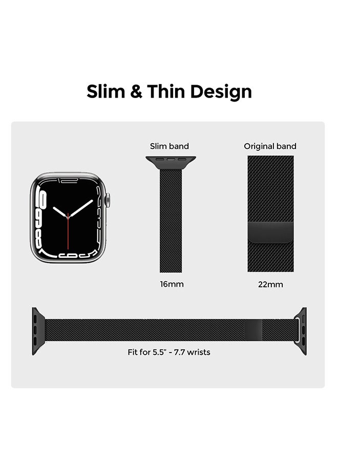 O Ozone - Slim Milanese Loop Strap For Apple Watch Series 10 9 8 7 6 5 4 SE, 38/40/41/42mm Stainless Steel Magnetic Wristband -Black/Sliver - Image 1