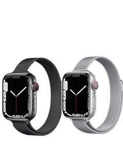 Slim Milanese Loop Strap For Apple Watch Series 10 9 8 7 6 5 4 SE, 38/40/41/42mm Stainless Steel Magnetic Wristband -Black/Sliver