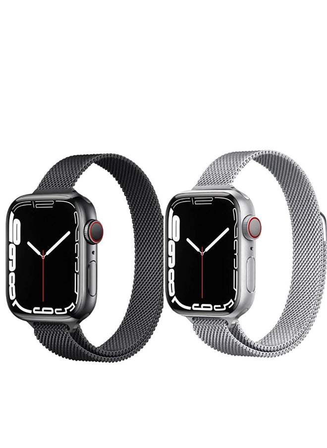 O Ozone - Slim Milanese Loop Strap For Apple Watch Series 10 9 8 7 6 5 4 SE, 38/40/41/42mm Stainless Steel Magnetic Wristband -Black/Sliver - Image 1