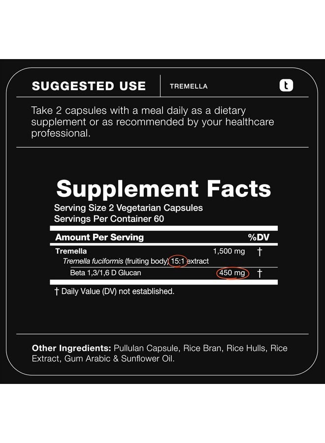 Toniiq Tremella Mushroom Ultra High Potency 15:1 Extract with 30% Beta Glucans - Pure & Concentrated Formula - Third-Party Lab Tested for Purity & Quality - 120 Capsules - Image 2
