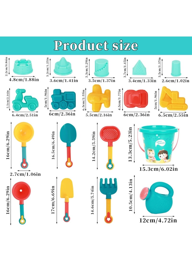 Beach Toys Set for Kids, 18 Pcs Sand Toys with Buckets, Watering Cans, Shovels, Rakes, Castle, Digger, Car Molds and Reusable Mesh Bag, Outdoor Fun Sand Tools for Toddler Children Boys Girls - Image 5