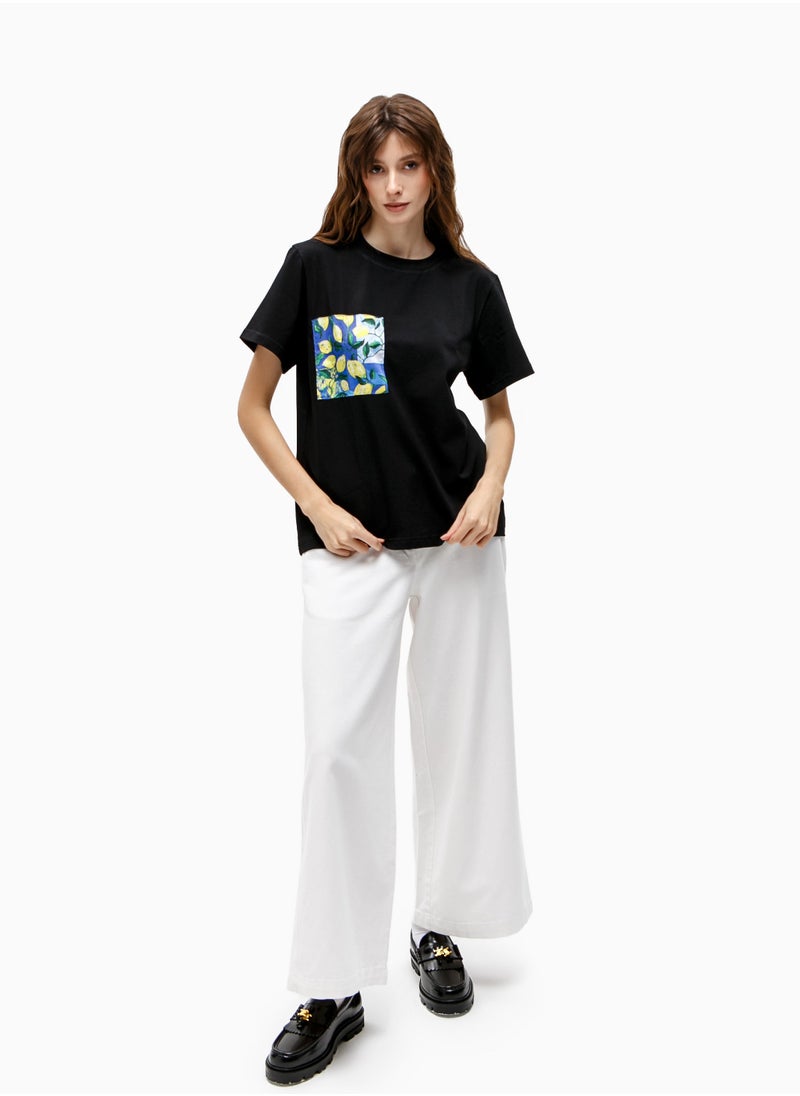 Artograph Women premium cotton black T-shirt with artist unique painting Lemons  - Image 2