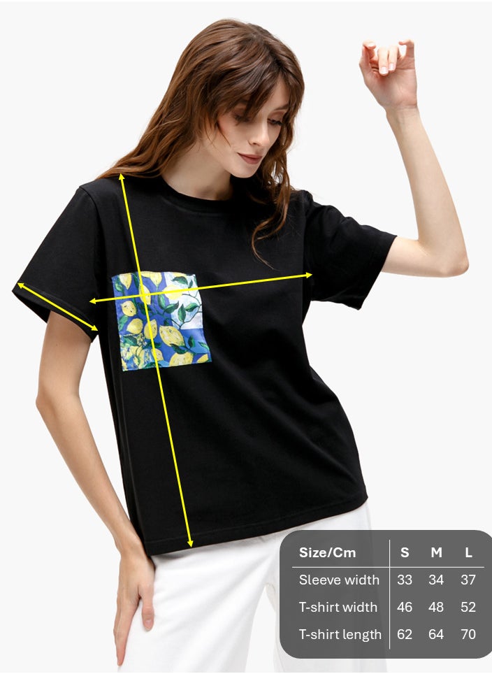 Artograph Women premium cotton black T-shirt with artist unique painting Lemons  - Image 3