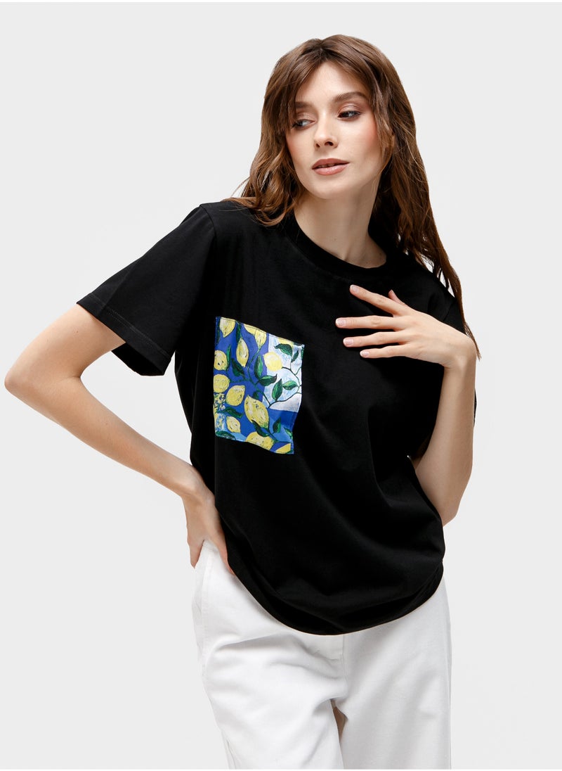 Artograph Women premium cotton black T-shirt with artist unique painting Lemons  - Image 4