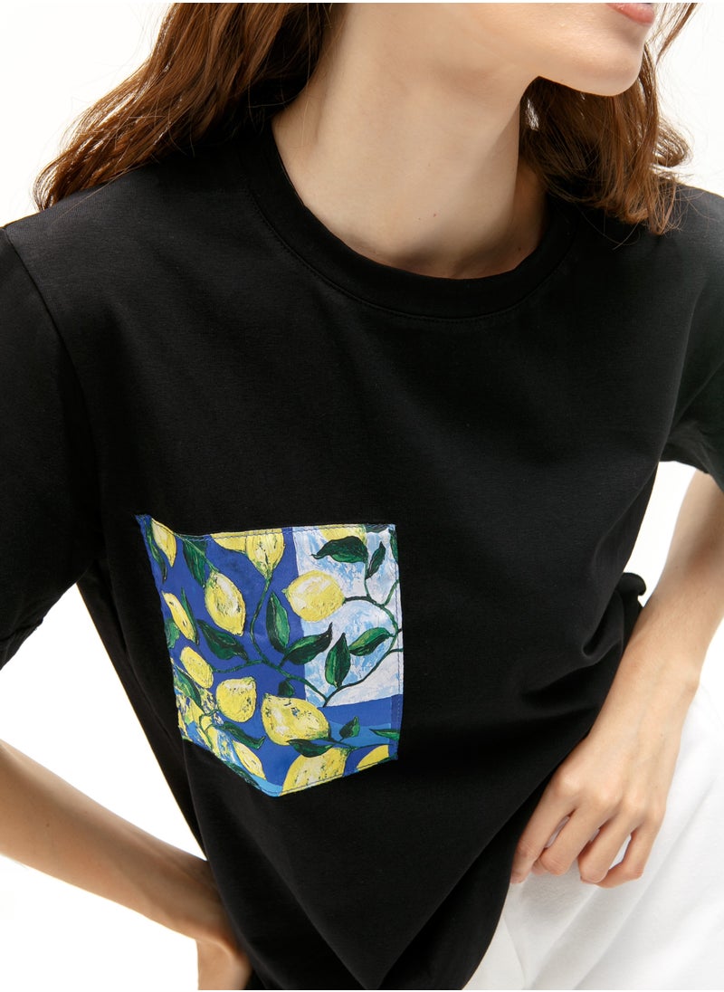 Artograph Women premium cotton black T-shirt with artist unique painting Lemons  - Image 5
