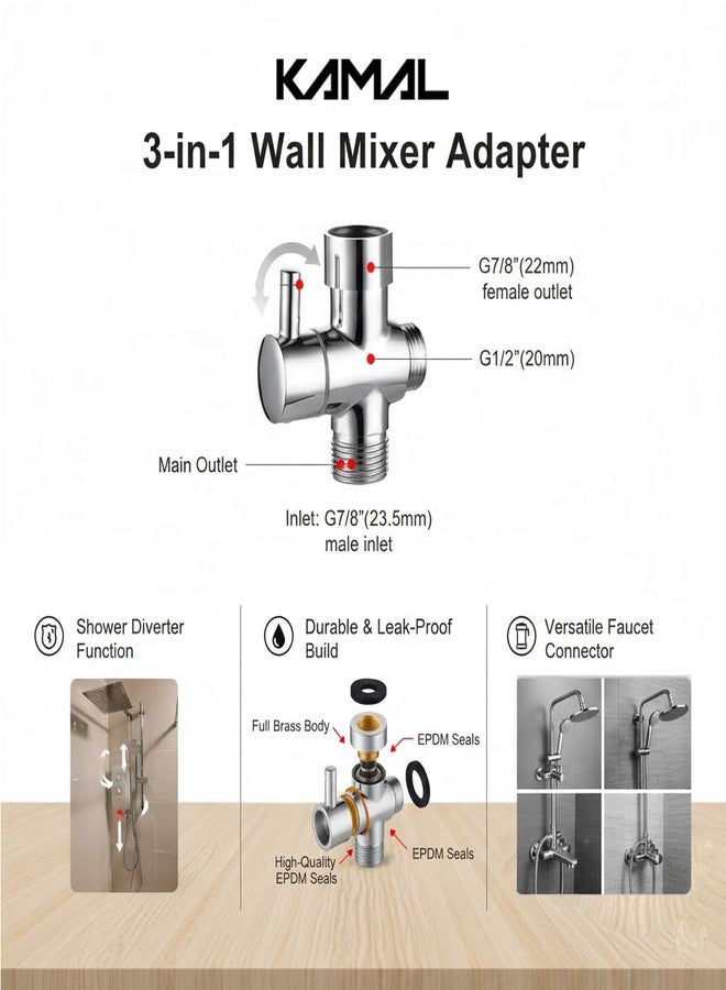 Kamal Full Brass Tee Diverter Wall Mixer Angle Cock Faucet with Wall Flange | Wall Mount Installation Type - Silver (Pack of 1) - Image 2