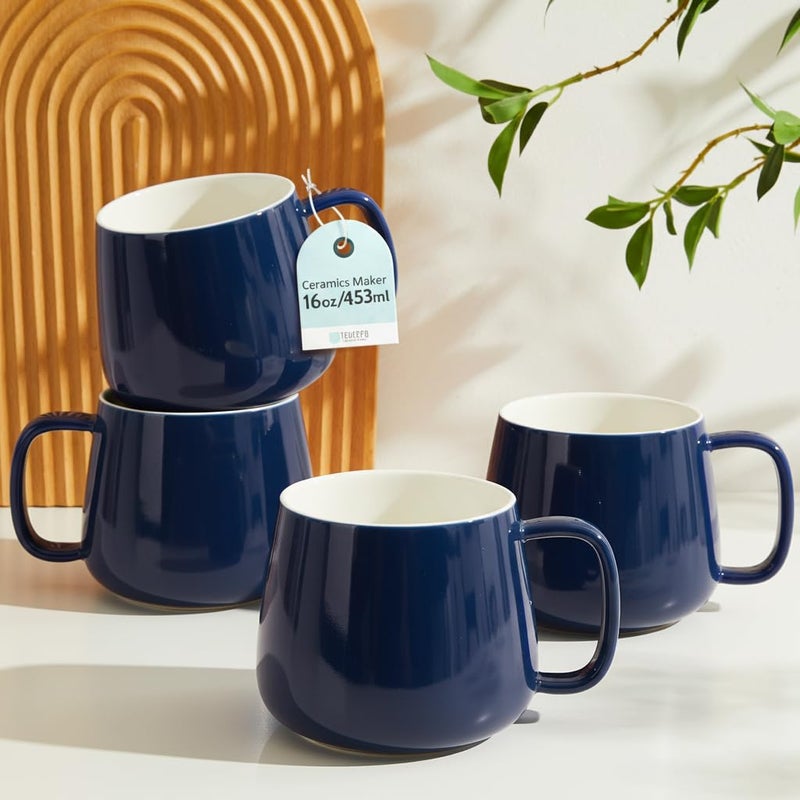 Teocera 16Oz Ceramic Coffee Mugs Set Of 4 - Stackable Latte Cups  Microwave  Dishwasher & Oven Safe - Ideal For Coffee  Cappuccino  Hot Chocolate  Housewarming Gifts  Dark Blue - Image 1