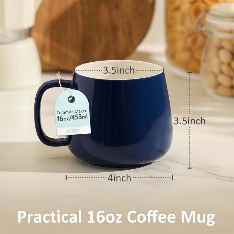 Teocera 16Oz Ceramic Coffee Mugs Set Of 4 - Stackable Latte Cups  Microwave  Dishwasher & Oven Safe - Ideal For Coffee  Cappuccino  Hot Chocolate  Housewarming Gifts  Dark Blue - Image 3