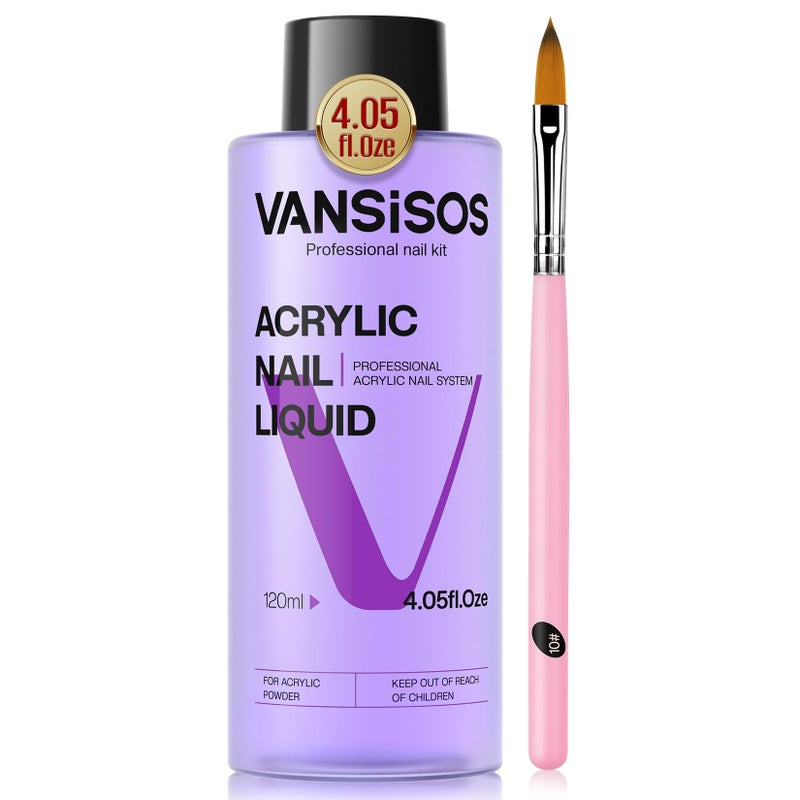 VANSISOS Monomer Acrylic Nail Liquid: 4fl.oz Professional EMA Acrylic Liquid Monomer with Nail Brush for Beginners at Home DIY Nail Salon Use Non-Yellowing MMA-Free - Image 1