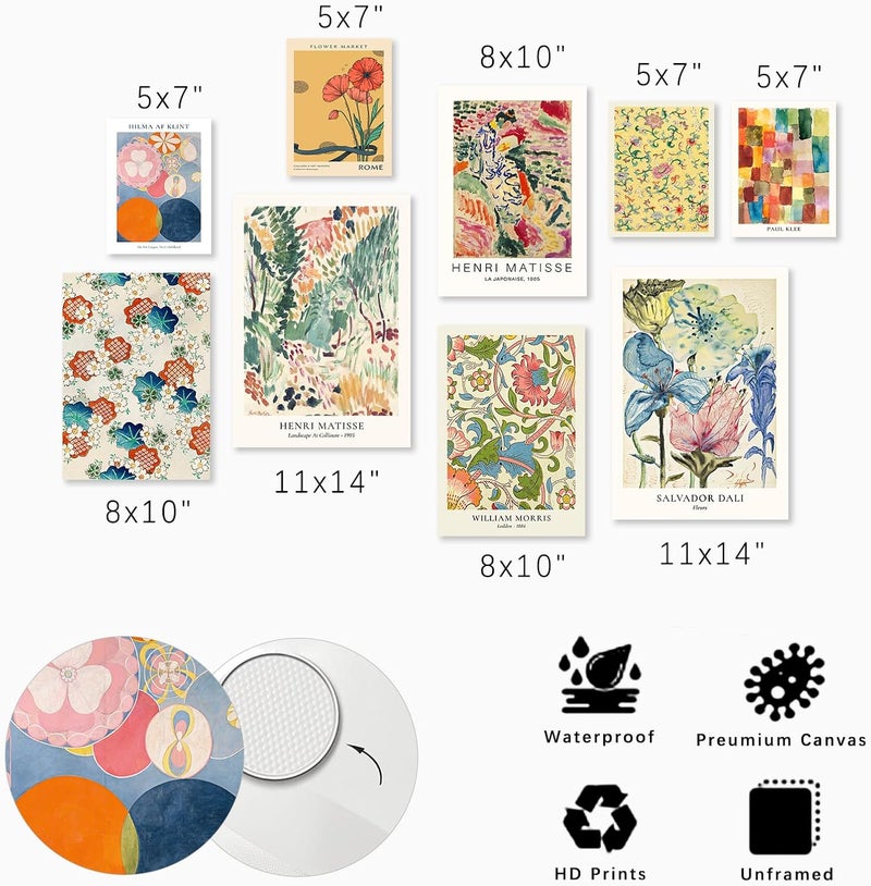 ARS Vintage Eclectic Wall Art Prints Set of 9, Abstract Eclectic Wall Decor Matisse William Morris Van Gogh Monet Maximalist Famous Artist Painting Pictures, Trendy Maximalism Poster for Aesthetic Size-11x14 inch - Image 5