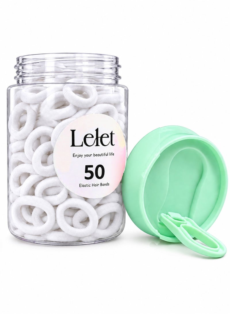 Lelet 50Pcs Nylon Toddler Hair Elastics Ponytail Holder Soft & Seamless Baby Hair Ties, Colorful Rubber Bands for Girls, Gentle on Hair, 2.2cm Diameter-White - Image 1
