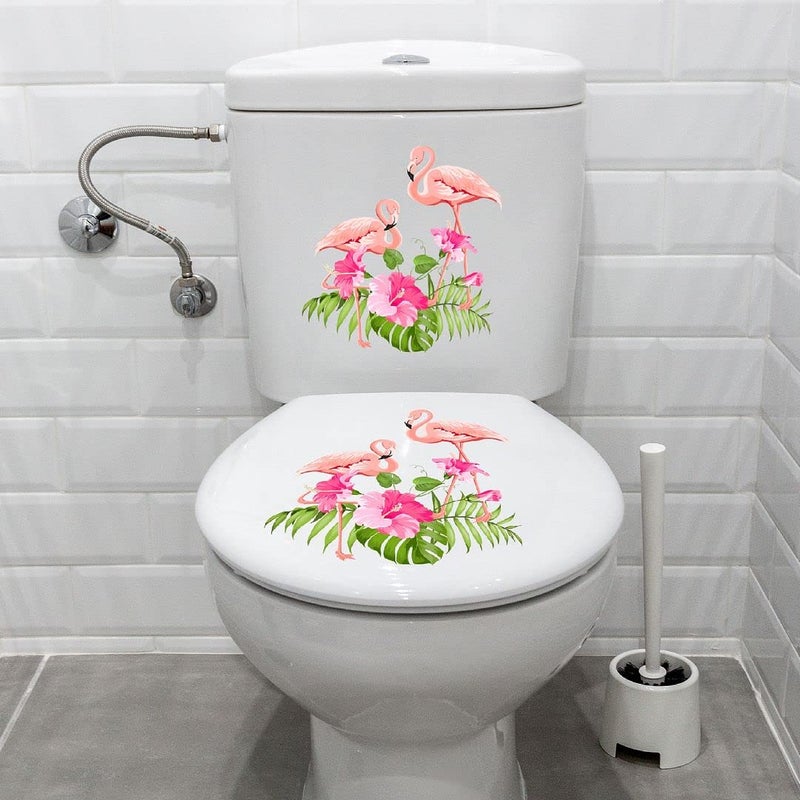 KREEPO KREEPO Beautiful Pink Flamingo Design Toilet Seat Stickers Decals SelfAdhesive Removable PVC Vinly Waterproof 10x10 inchPack of 2 - Image 2