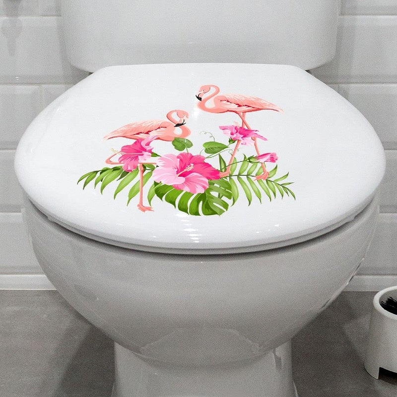 KREEPO KREEPO Beautiful Pink Flamingo Design Toilet Seat Stickers Decals SelfAdhesive Removable PVC Vinly Waterproof 10x10 inchPack of 2 - Image 1