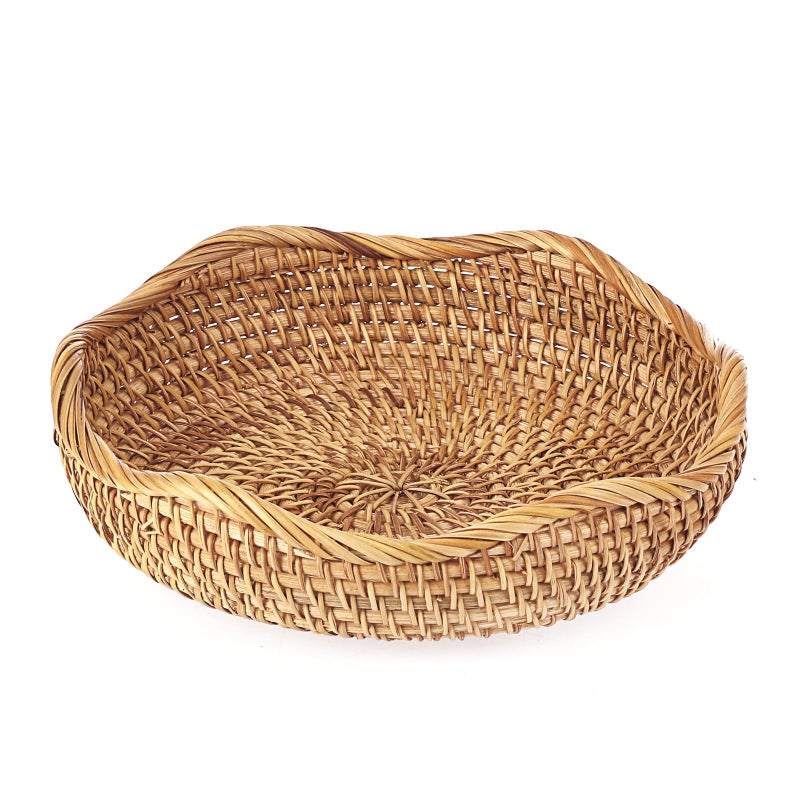 Hipiwe Natural Rattan Tray 8.5" Wicker Storage Bowls Hand Woven Basket Tray for Bread Fruit Key Round Fruit Baskets for Kitchen Entryway Tabletop Decorative Baskets Bowl - Image 1