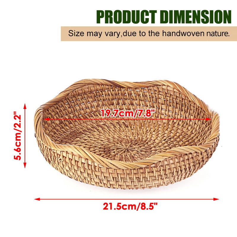 Hipiwe Natural Rattan Tray 8.5" Wicker Storage Bowls Hand Woven Basket Tray for Bread Fruit Key Round Fruit Baskets for Kitchen Entryway Tabletop Decorative Baskets Bowl - Image 2