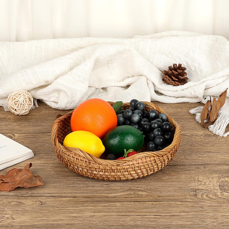 Hipiwe Natural Rattan Tray 8.5" Wicker Storage Bowls Hand Woven Basket Tray for Bread Fruit Key Round Fruit Baskets for Kitchen Entryway Tabletop Decorative Baskets Bowl - Image 5