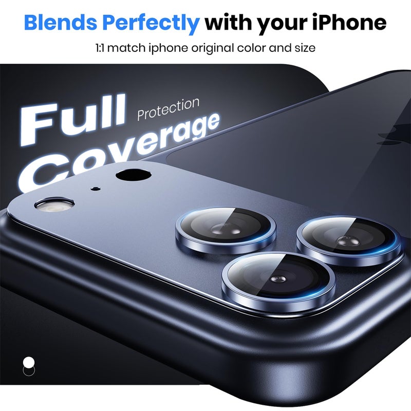 Hoerrye for iPhone 17 Pro Camera Lens Protector - [12FT Shatterproof Military Grade] [Strong Adsorption] Top 9H+ Tempered Glass Camera Screen Full Protective Cover Case Friendly,Deep Blue - Image 3