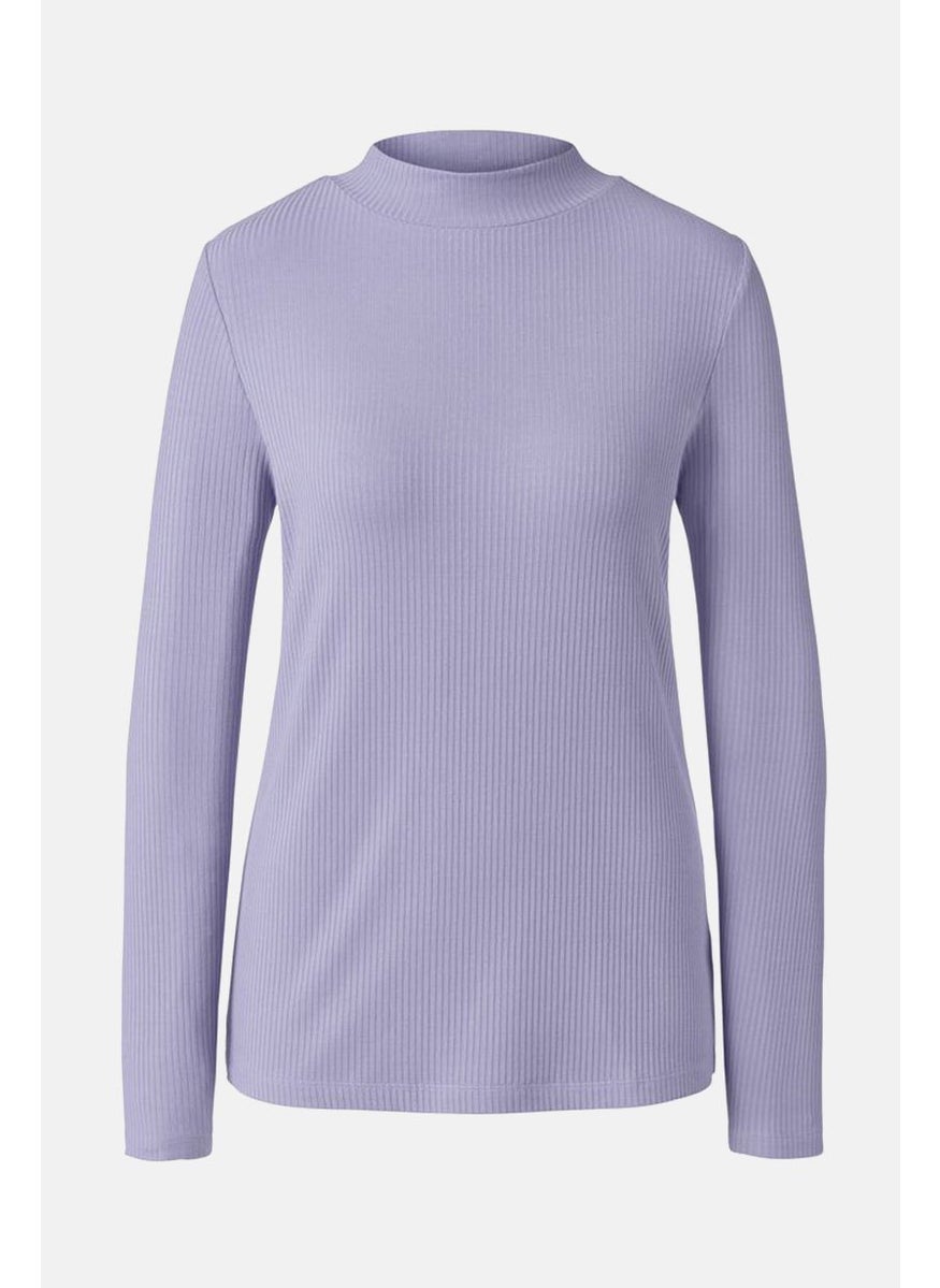 Tchibo Women Mock Neck Long Sleeve Ribbed Shirt, Lilac  - Image 3