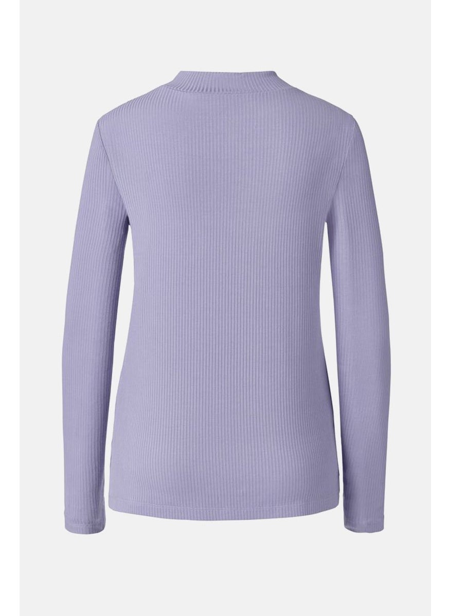Tchibo Women Mock Neck Long Sleeve Ribbed Shirt, Lilac  - Image 2