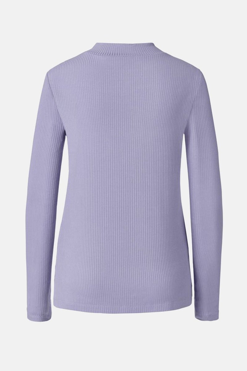 Tchibo Women Mock Neck Long Sleeve Ribbed Shirt, Lilac  - Image 2