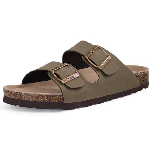 ODOLY Unisex Cork Footbed Slide Sandal, Arch Support Summer Outdoor Sandals with Adjustable Buckle for Women and Men, Almond Frost 37 (6.5-7 Women/5-5.5 Men) - Image 1