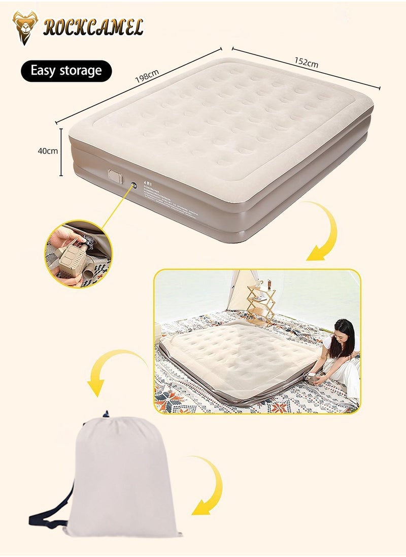 Double Self-Inflating Mattress, Portable Inflatable Bed With Built-In Air Pump, Can Be Inflated And Deflated Quickly, Ideal For Home, Guests, Camping, Travel, and Outdoor Use 198*152*40cm