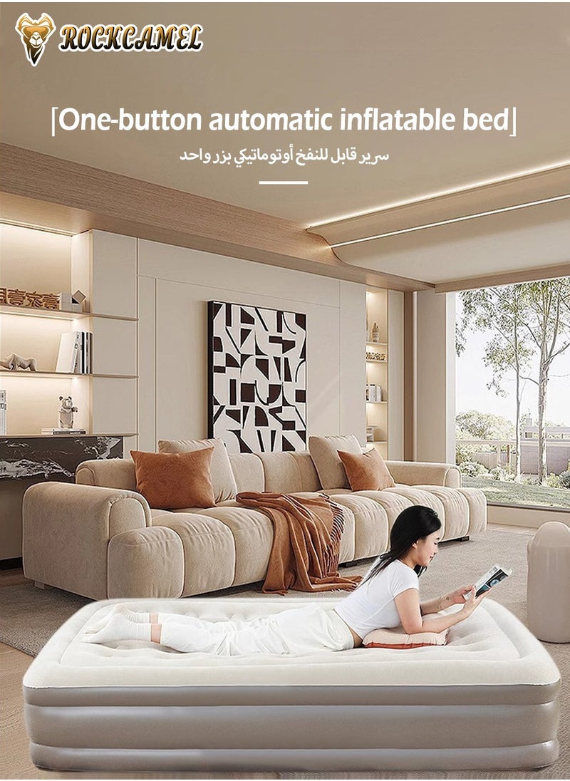 Double Self-Inflating Mattress, Portable Inflatable Bed With Built-In Air Pump, Can Be Inflated And Deflated Quickly, Ideal For Home, Guests, Camping, Travel, and Outdoor Use 198*152*40cm