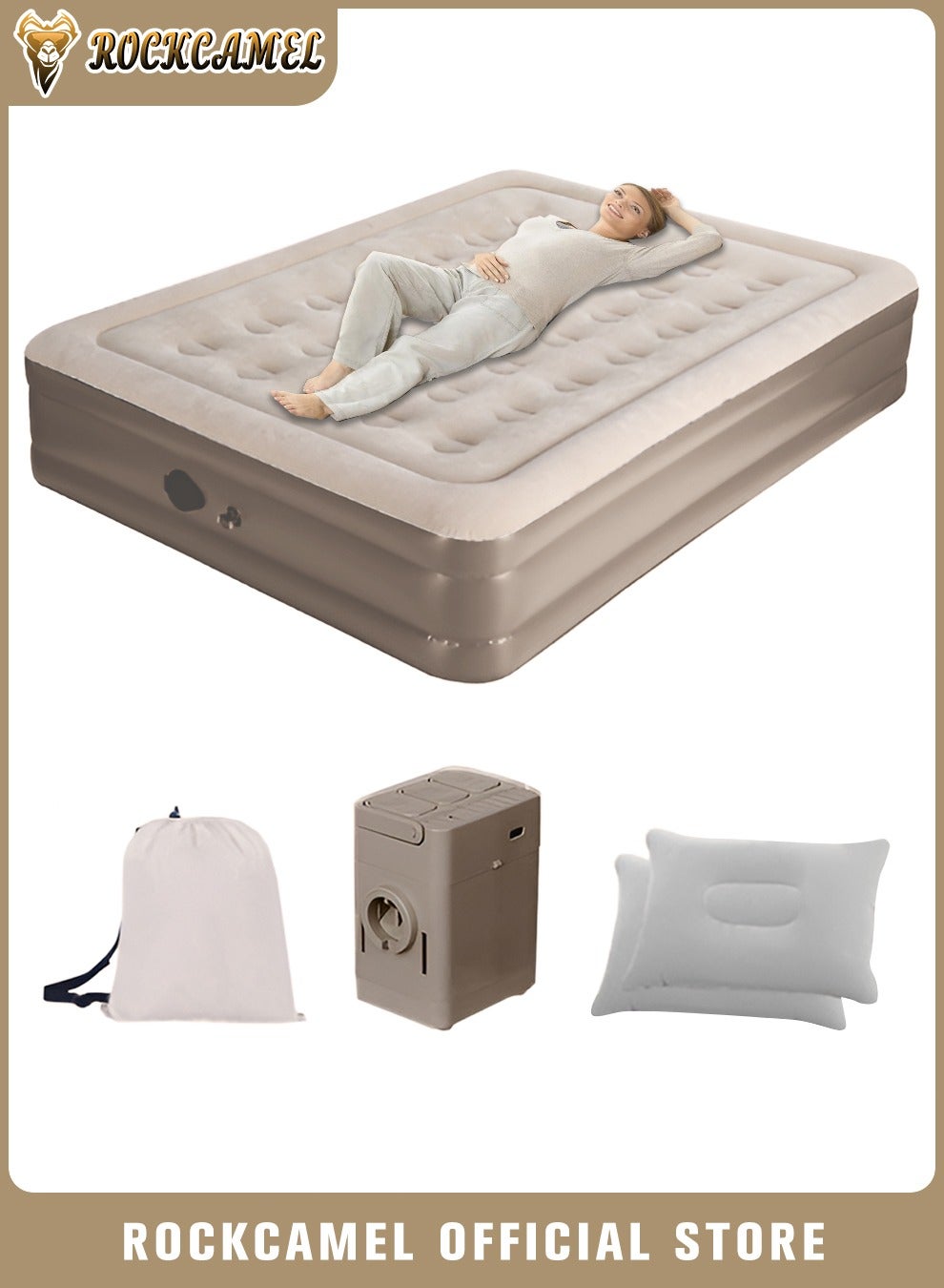 Double Self-Inflating Mattress, Portable Inflatable Bed With Built-In Air Pump, Can Be Inflated And Deflated Quickly, Ideal For Home, Guests, Camping, Travel, and Outdoor Use 198*152*40cm