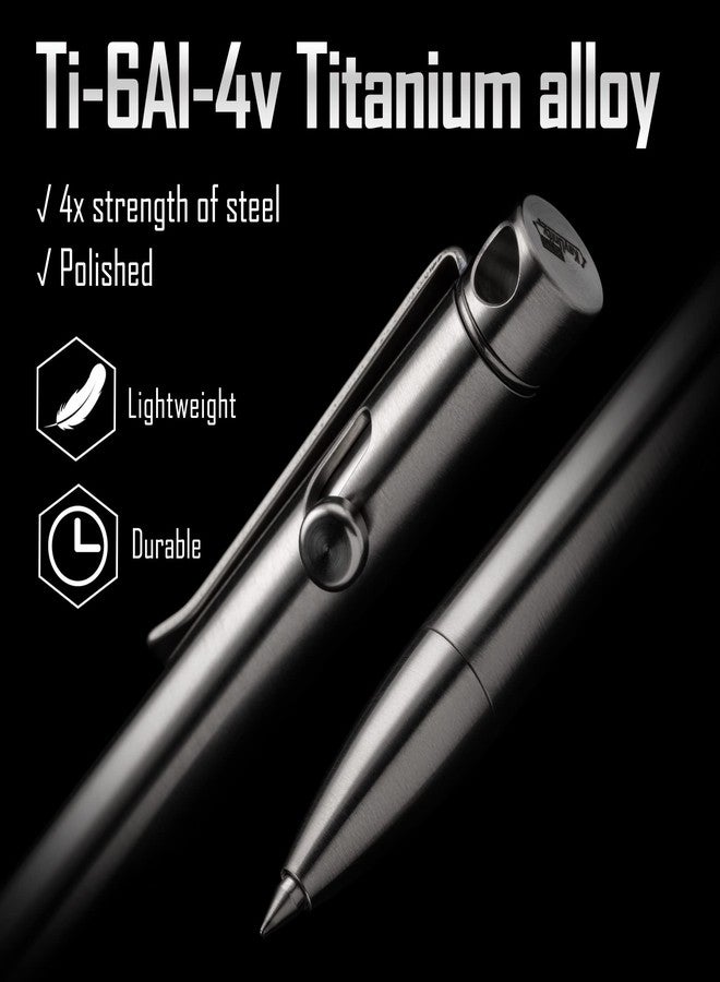 KeyUnity KP01ST Bolt Action EDC Pen with Clip, Titanium Pocket Ballpoint Pen for Everyday Carry (Polished) - Image 2