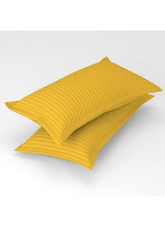 Homefab India Homefab India 2 Piece Satin Stripe Glace Cotton Pillow Covers - Yellow  - Image 1