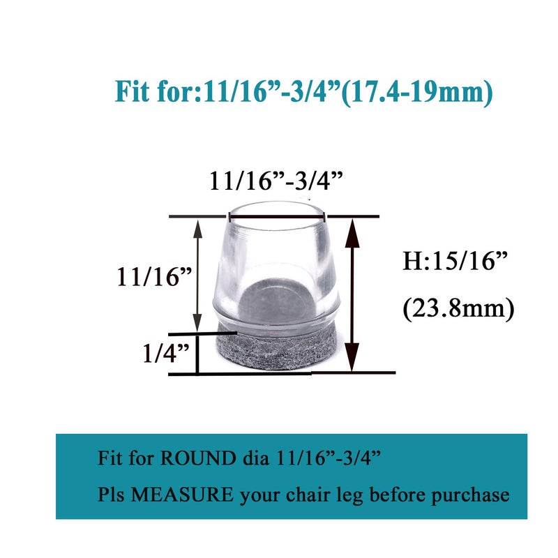 Furnigear Chair Leg Floor Protectors - Wool Felt Furniture Pads Silicone Chair Leg Cups Round Hardware Floor Protectors (11/16  - 3/4  20 Pack - Image 2