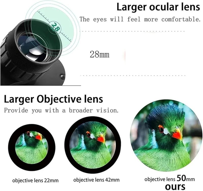 منظار 20X50 مع مشبك للهاتف المحمول، منشور BAK4 للإضاءة المنخفضة، مقاوم للماء، مناسب للصيد والتخييم ومشاهدة الطيور - Image 5