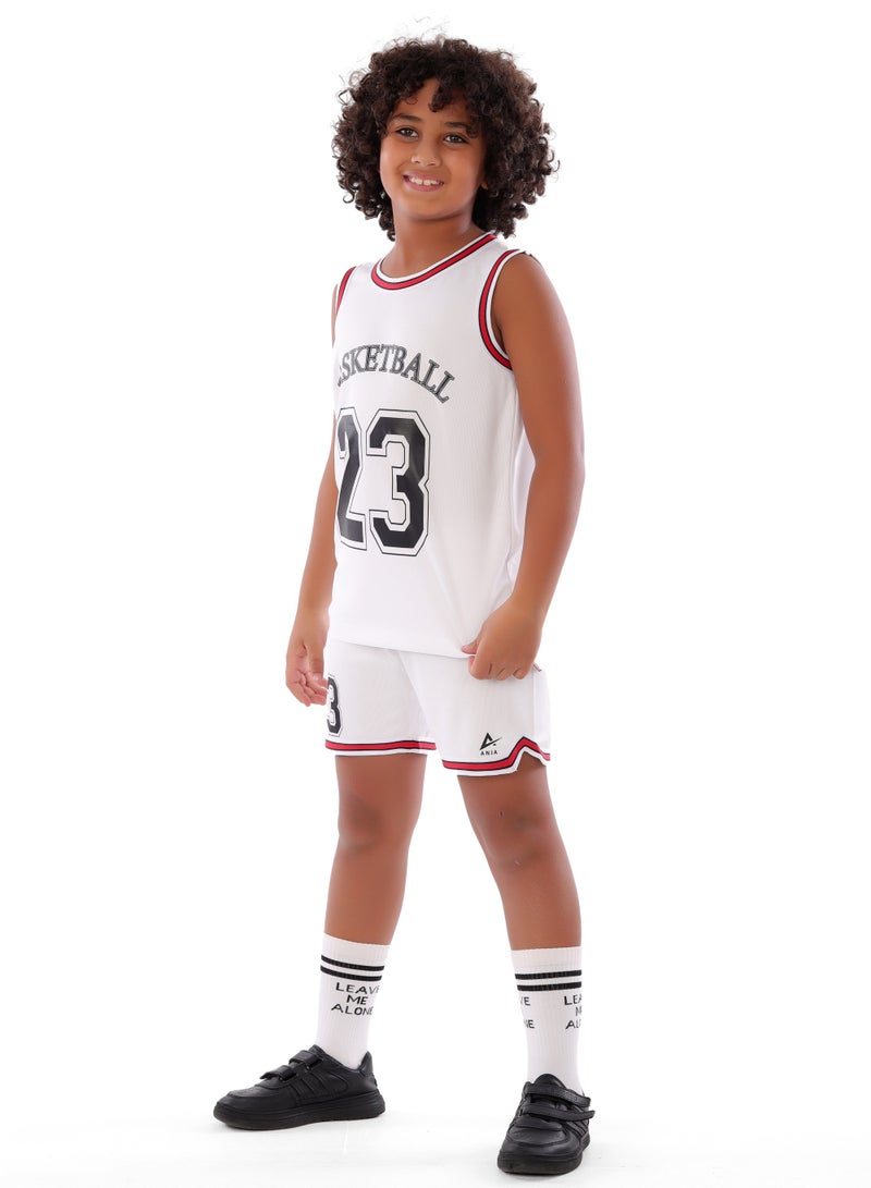 ANJA Boys' White Basketball Kit – Breathable Sleeveless Tank Top and Shorts - Image 2